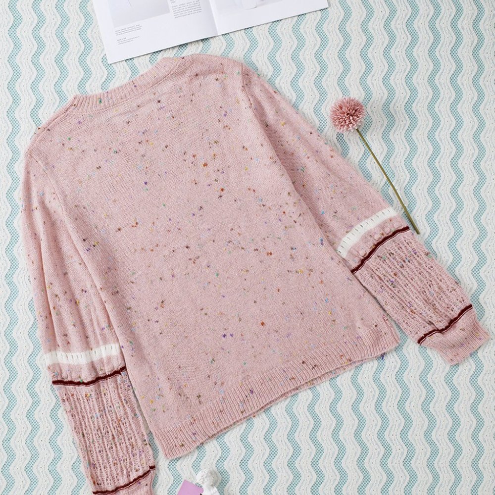 Pink Pilling Detail Patterned Sleeve Sweater - Picture 7 of 16